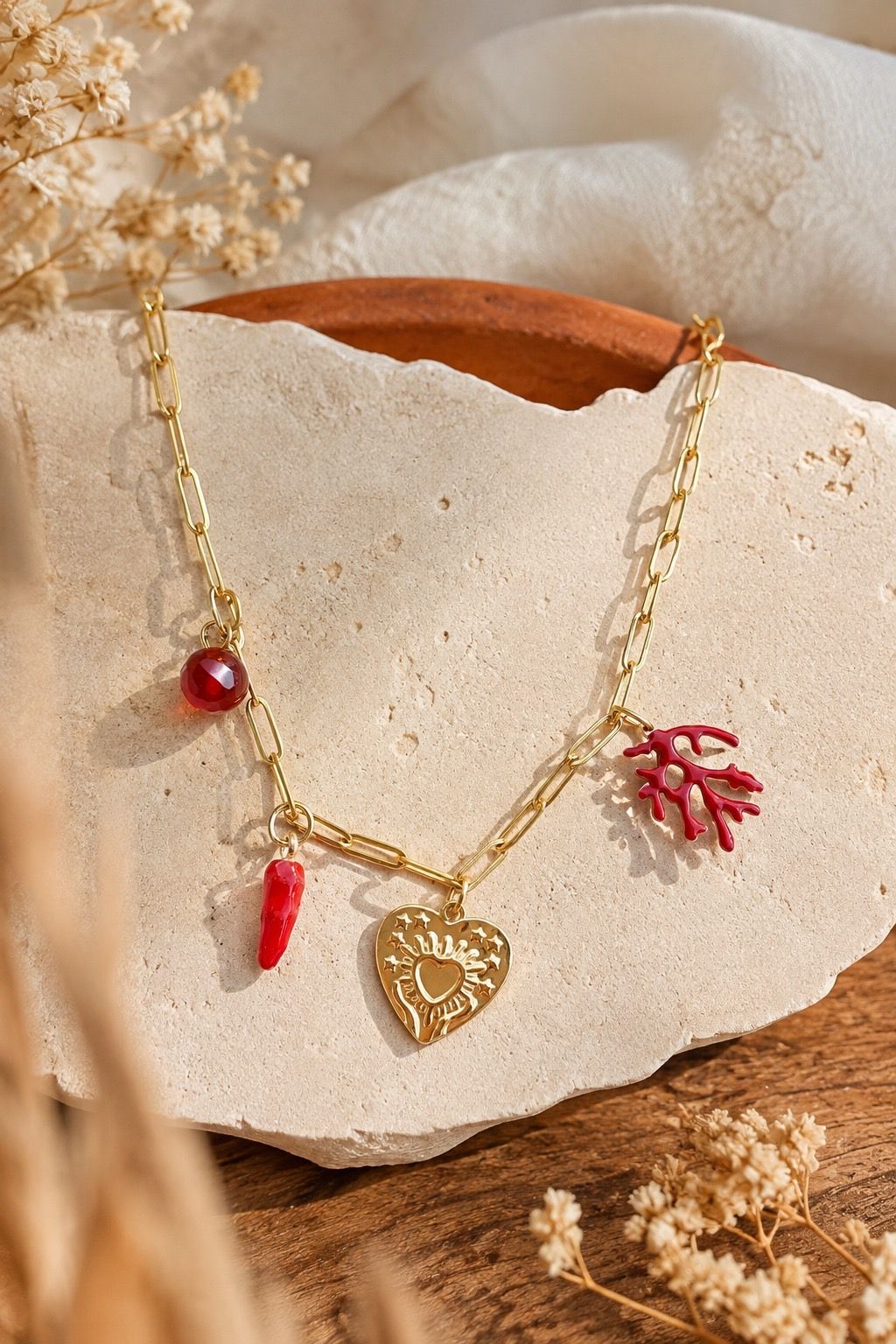 Collier Coeur -Pierre de lithotherapie Cornaline Eloise